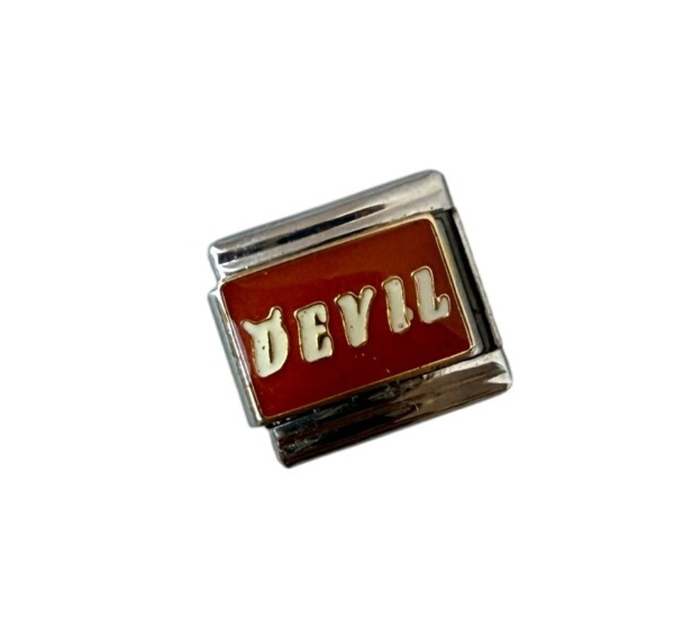 "Devil" Brown Italian Charm Bracelet Link 9mm Stainless Steel Y2K NEW